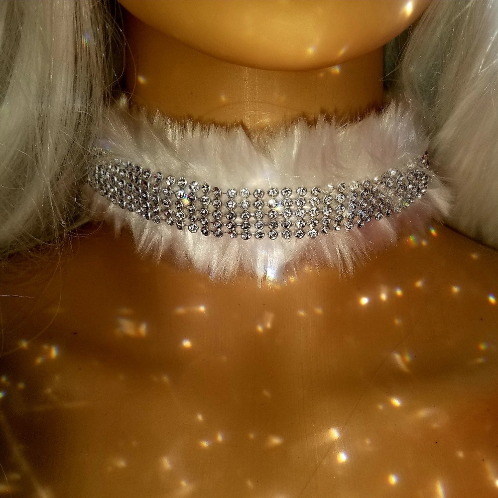 Custom Order Faux Mink & Crystal Choker Necklace